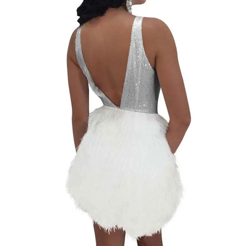 

Deep V-neck Sexy Summer Dress Women Sequin Backless Dress Female Night Club A Line Dresses For Women Short Party Dress Ladies