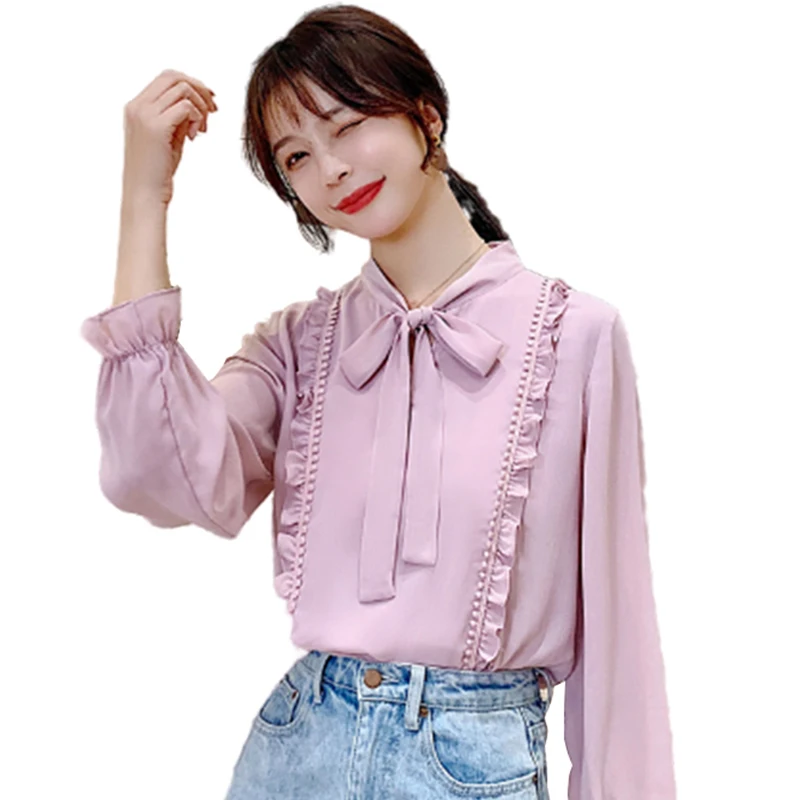 

Cheap wholesale 2021 spring summer autumn new fashion casual chiffon women shirt woman female OL long sleeve top Vy1285