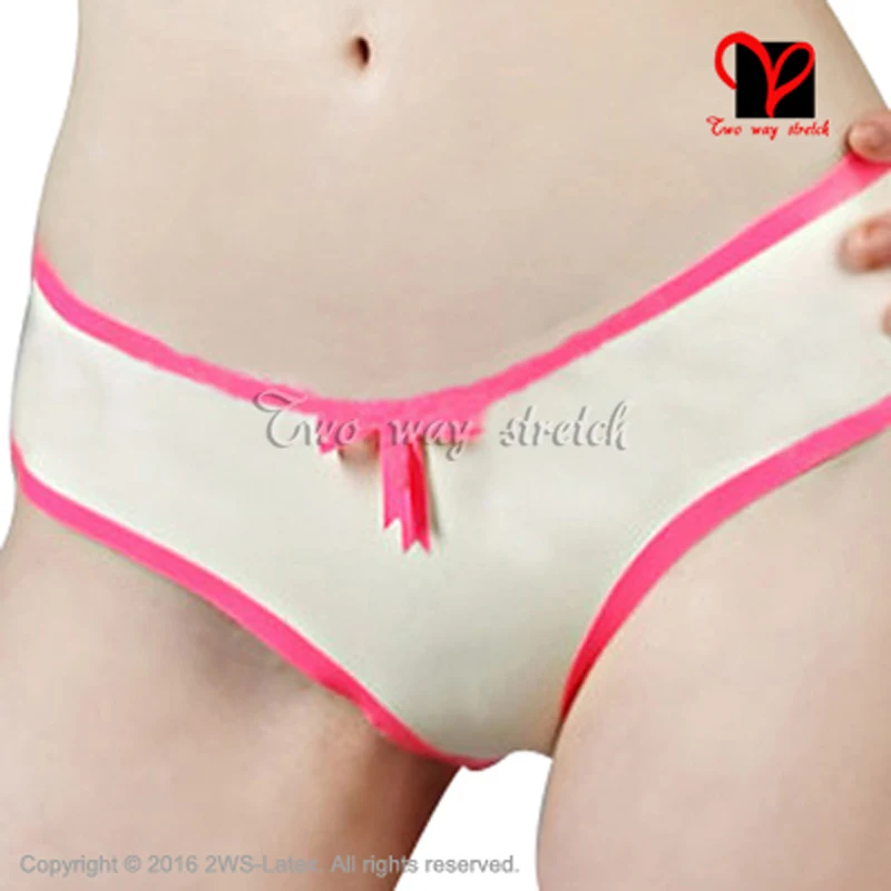 

White And Sharp Pink Sexy Latex Panties With Bows Rubber Underwear Gummi Shorts Underpants Knickers Bottoms Kz-167