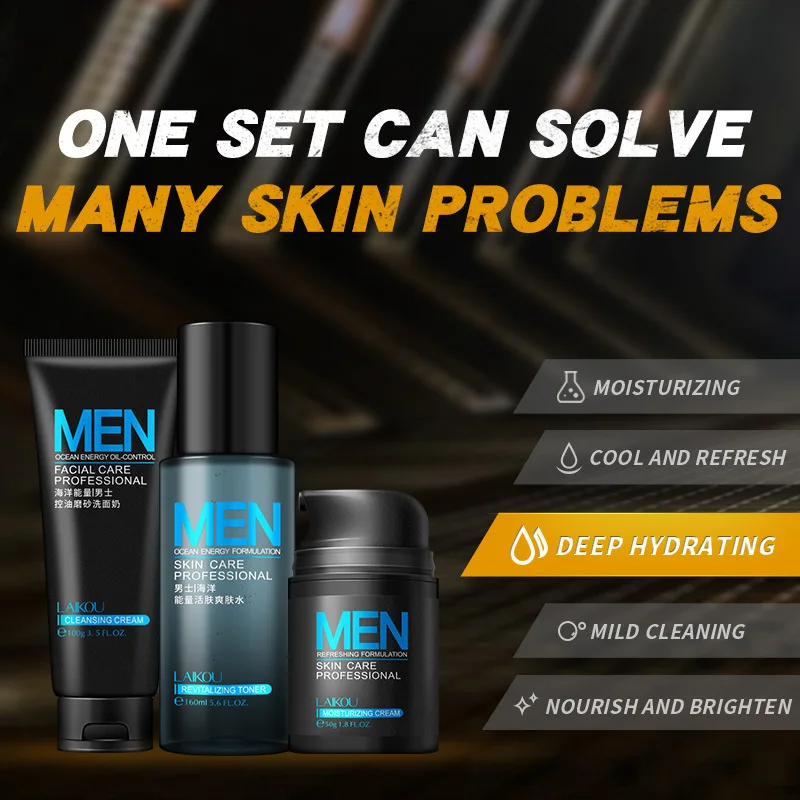 Laikou Men skin care set Face Cream Toner Skin Care Whitening Acne Treatment Moisturizing Repair Oil Control 3pcs |