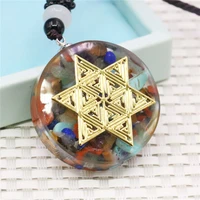 36mm multicolor hexagon resin round faceted natural crushed stone necklace women accessory girls fashion jewelry making design