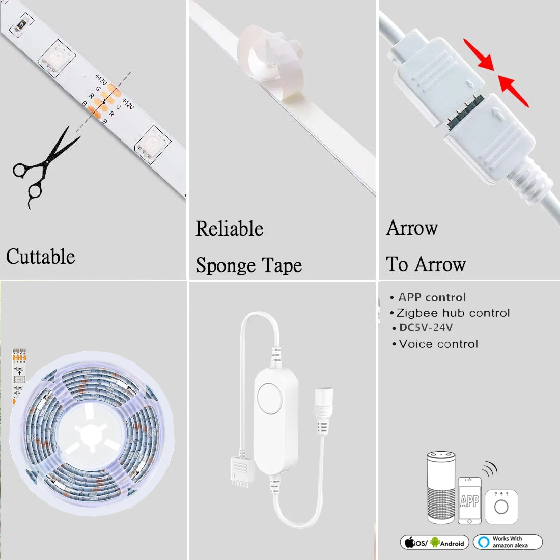 Умная Светодиодная лента Zigbee набор RGB полосок с беспроводным дистанционным