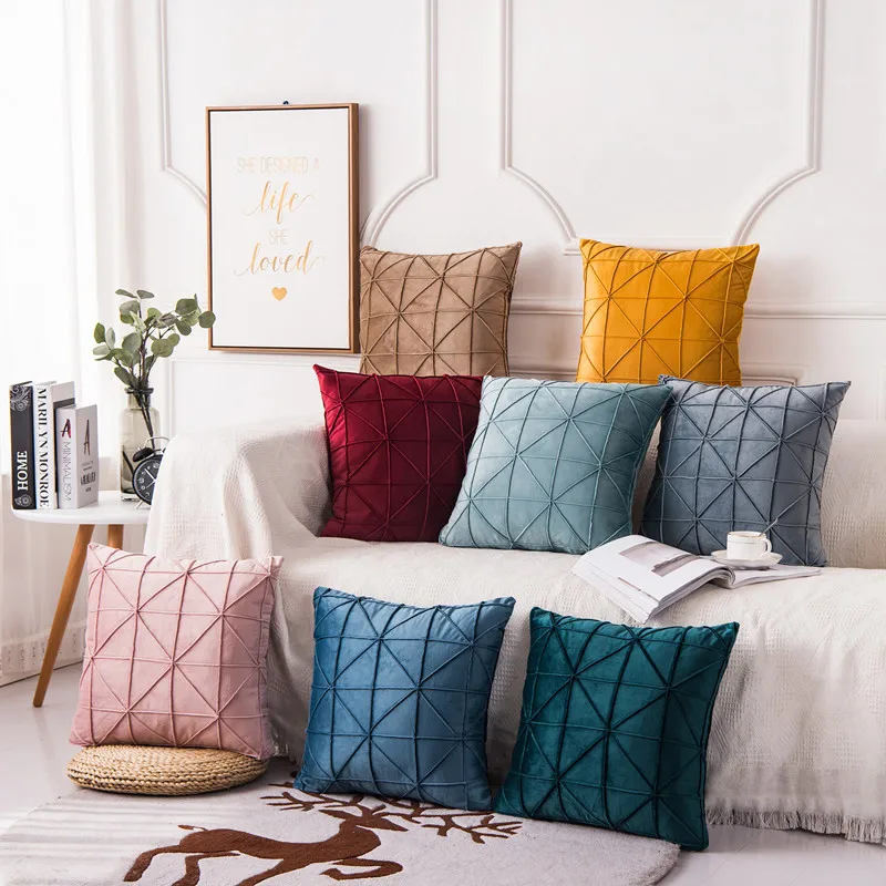 Бархатная подушка желтого синего и розового цветов наволочка для подушки