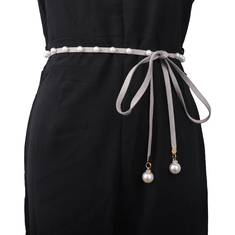 

Ladies Belt Summer Red Flannel Thin Waist Chain Knotted Pure Color Pearl Inlaid with Skirt Shirt Chain Korean Version Tide Belts