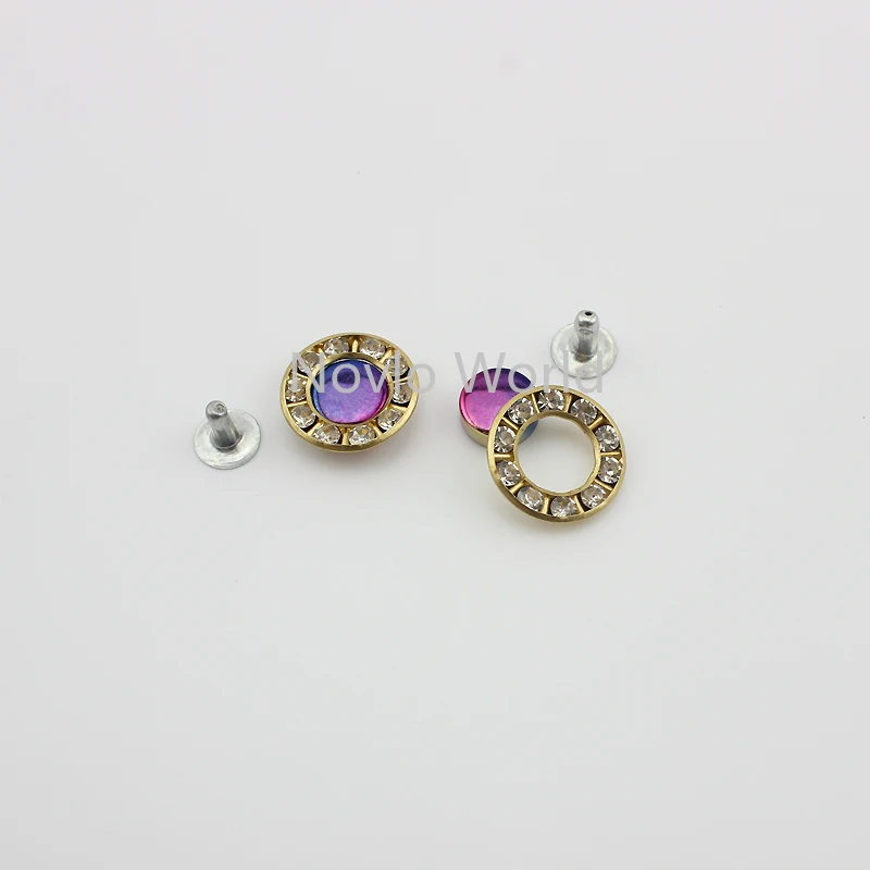 Wholesale 500pcs, 17mm, rainbow metal decorative studs with diomond for handbag clothes decorative hardware nails