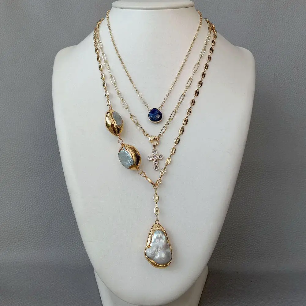 Ожерелье женское с распятием и искусственным жемчугом 17-26 дюймов