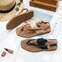 womens leather webbing slippers sandals women 2021summer new shoes sandals low heels casual slides flip flop
