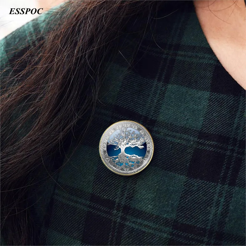 Значок Древо жизни винтажная бронзовая брошь ручная работа стеклянный кабошон