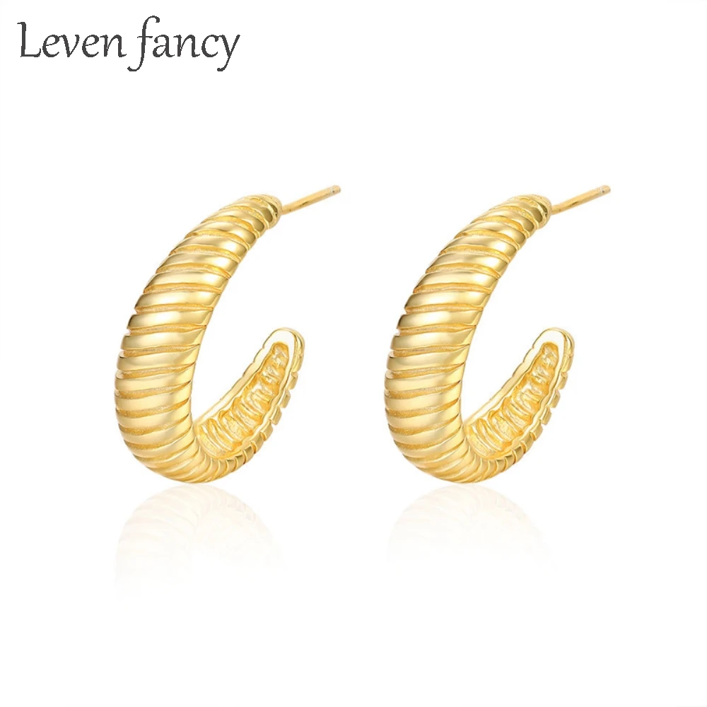 

925 Sterling Silver Small Twist Dome Gold Hoop Earrings Thick Semi Circle C Shaped Earrings for Women Punk Jewelry Gifts