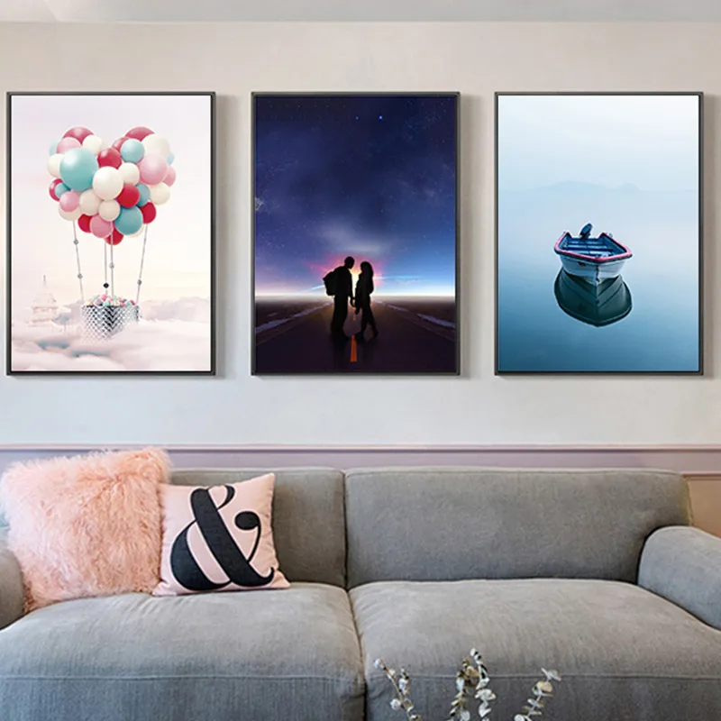 Романтический яркие платья с влюбленных и тепловой аэростат лодка настенный