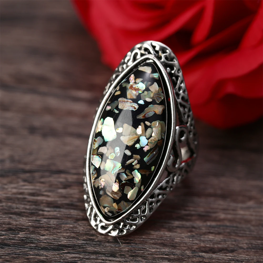 Разноцветная большая овальная ракушка резные кольца винтажные женские