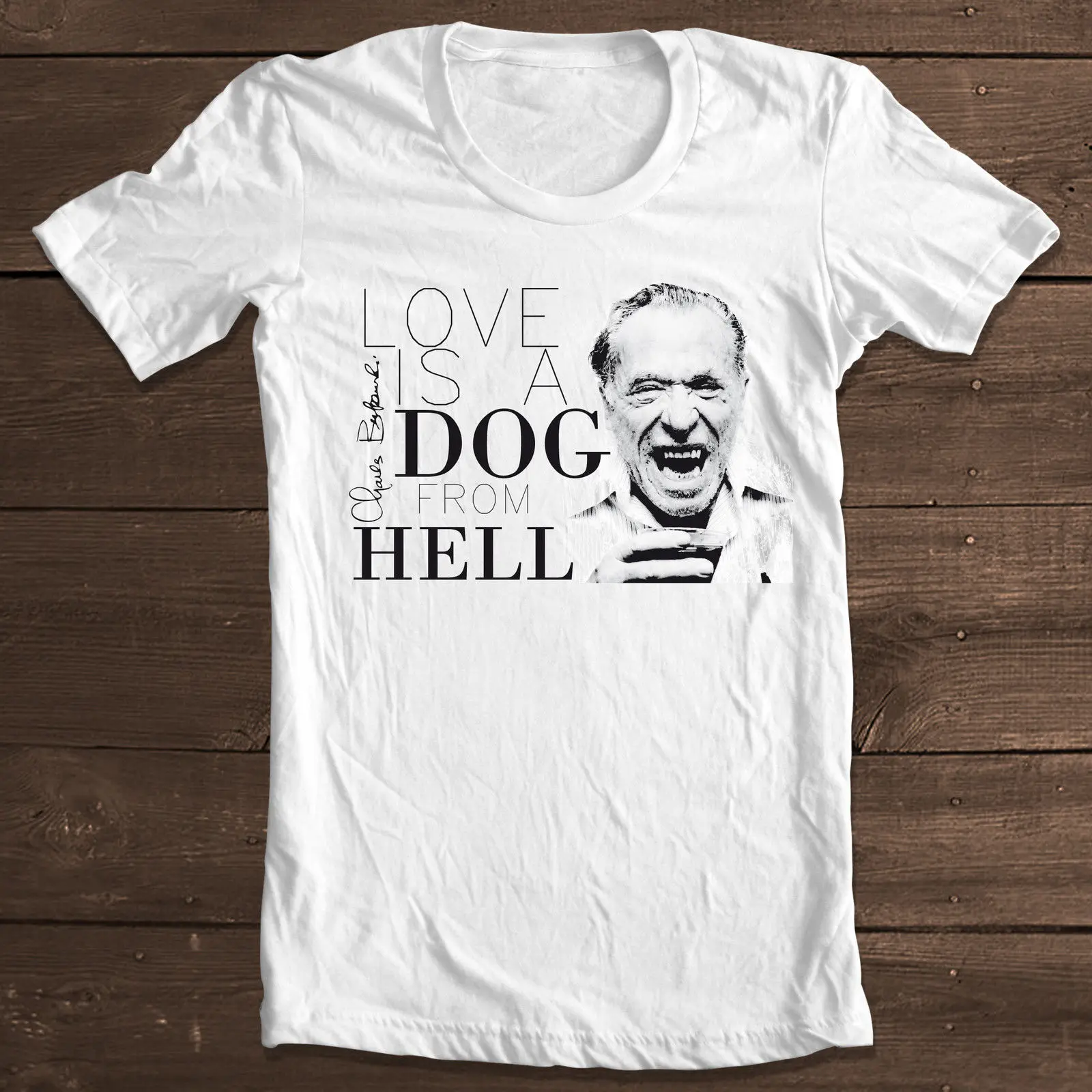 Футболка CHARLES BUKOWSKI maglietta love is a dog... Унисекс смешной divertente s xlкороткий рукав мужской|
