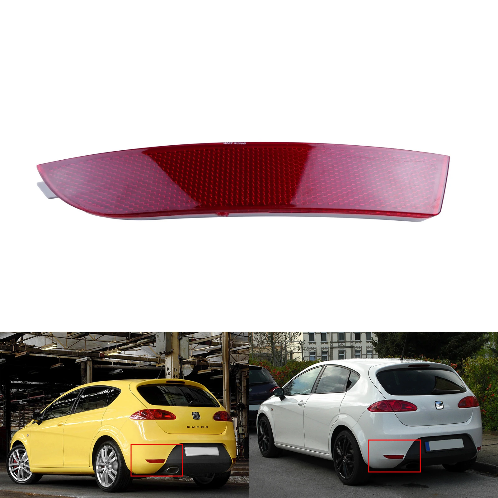 

ANGRONG 1x Left N/S Rear Bumper Reflector Red Lens Cover For Seat Leon FR / Cupra 2005-2012