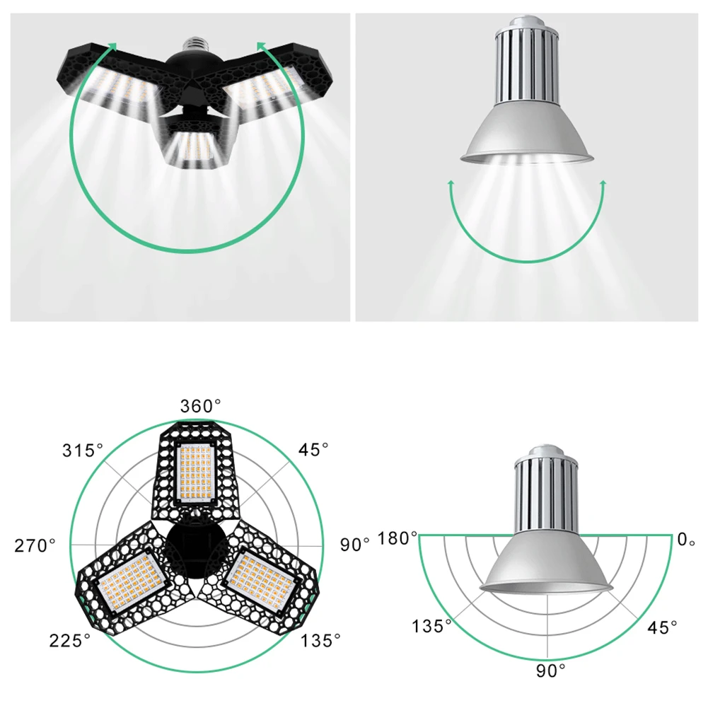 

LED Garage Lights E27 LED Bulb 60W 80W Garage Light Deform Light for Workshop Warehouse Factory Gym Deformable Lamp For Garage
