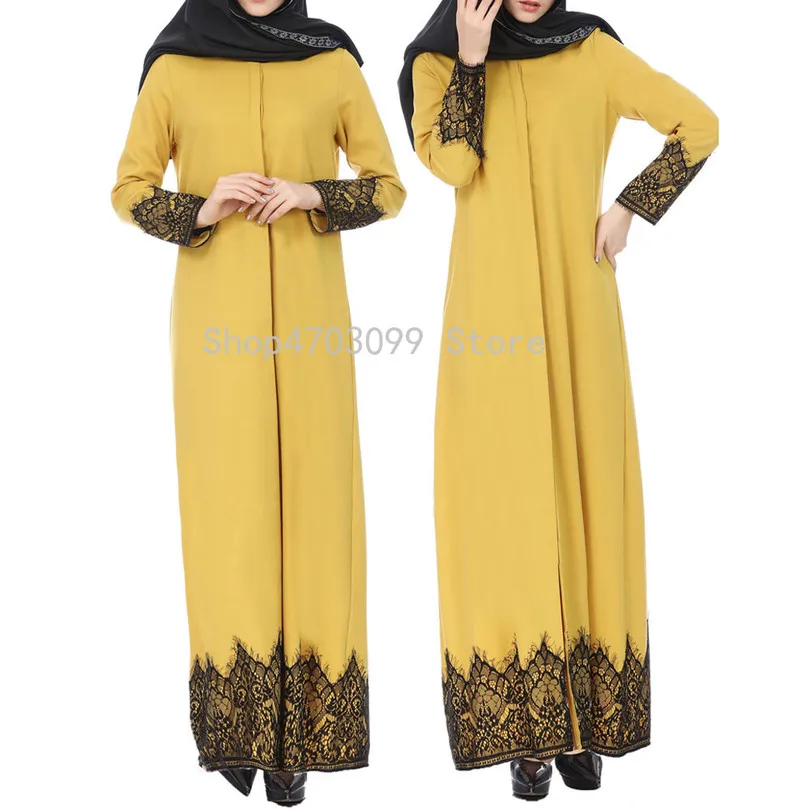 Мусульманский женский кружевной узор спереди абайя мусульманский Макси Кафтан
