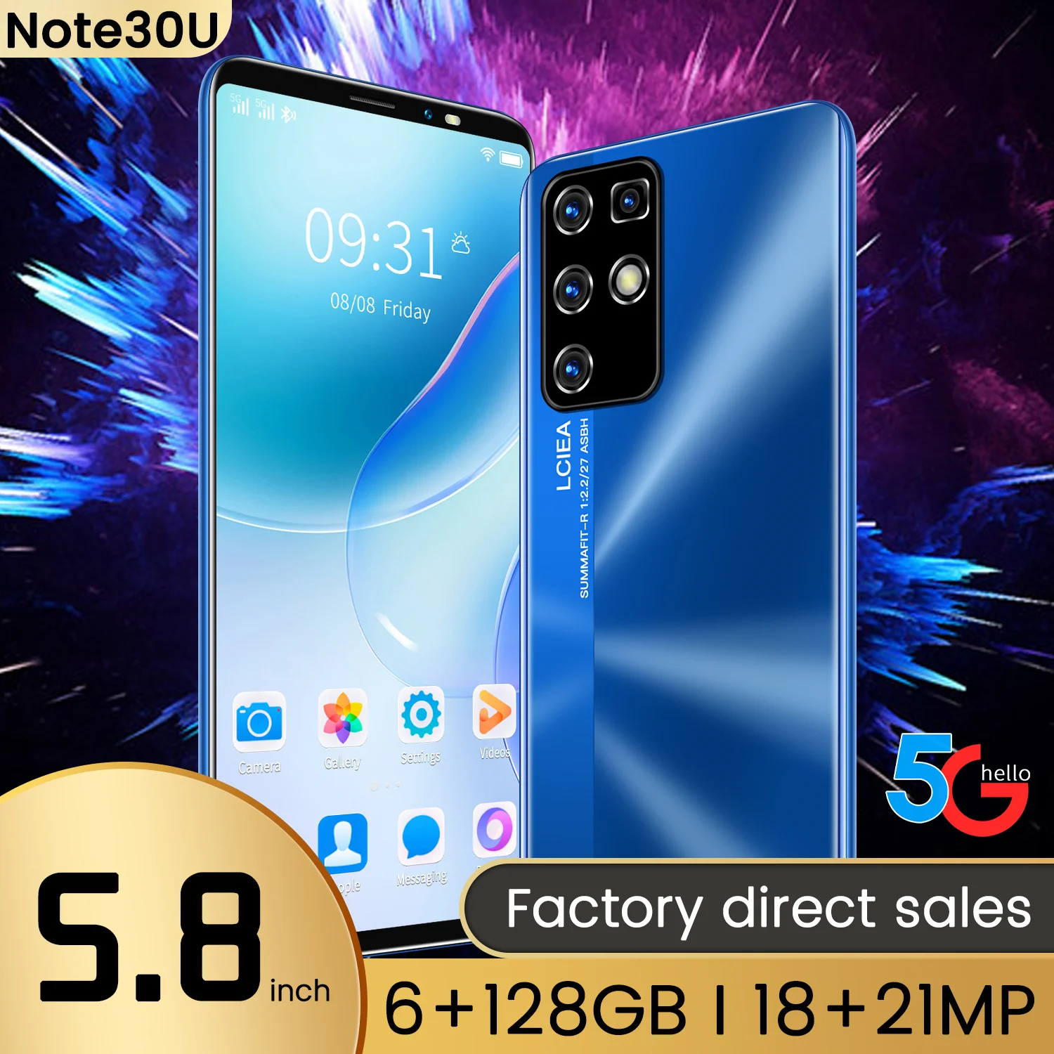 

Note30U Cheap Smartphones Android 8GB RAM + 256 GB ROM Memory Capacity Camera 18+21MP 5G MobilePhone Dual SIM Card Cell Phone