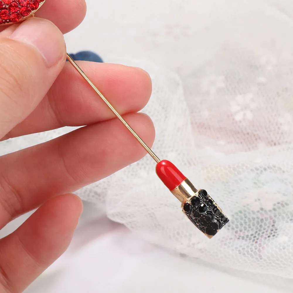 Брошь в виде губ с красными стразами эмалированная металлическая брошь форме