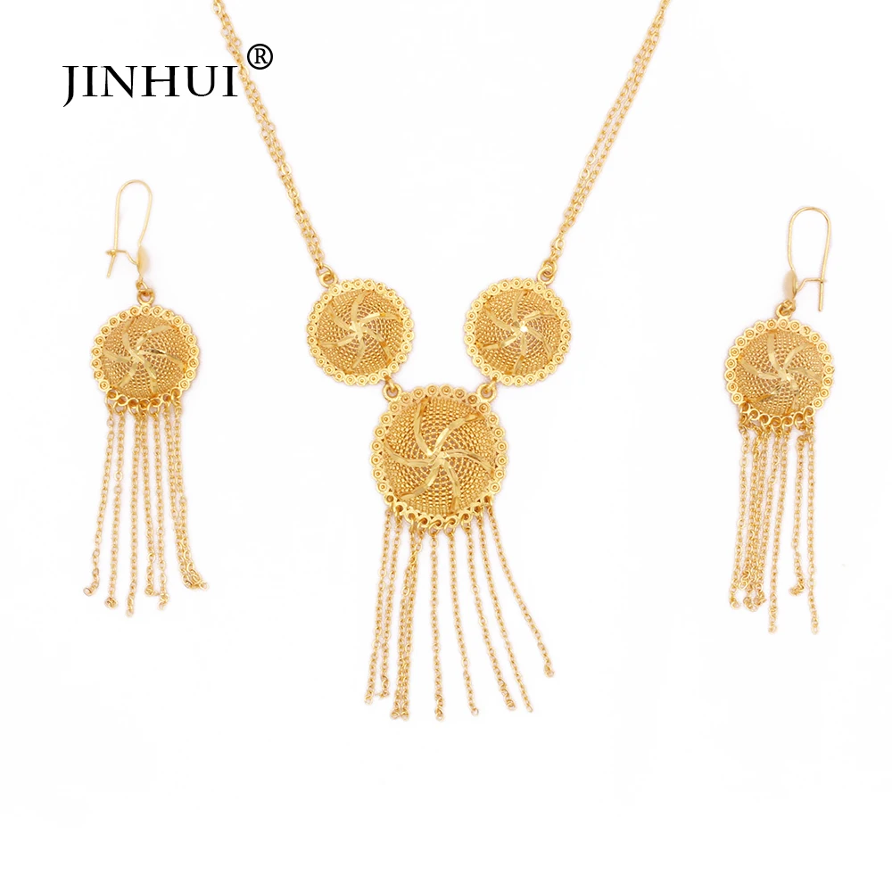 Комплект из колье и серёг золотистого цвета 24 к|Ювелирные наборы| |