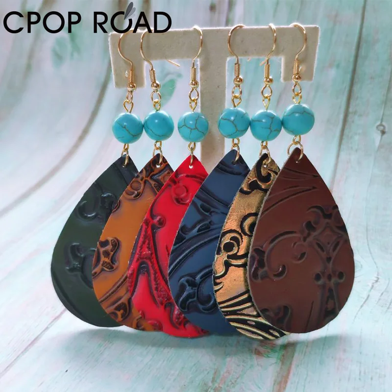 Cpop серьги из искусственной кожи с тиснением для женщин драгоценный камень в