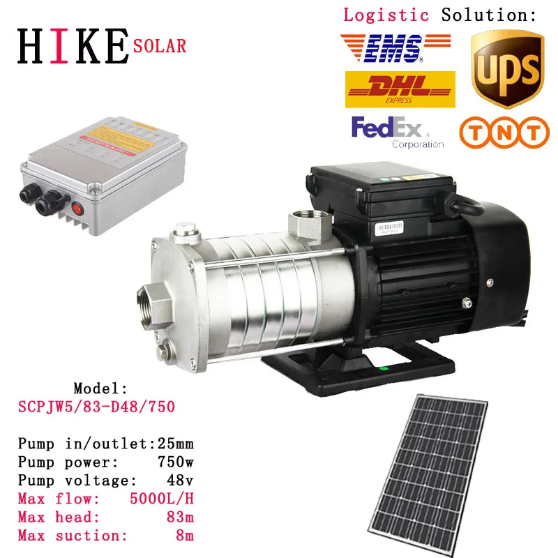 

Hike solar equipment Hot selling Pump 1HP Solar Pump with Controller Centrifugal Solar Pumps For Irrigation SCPJW5/83-D48/750