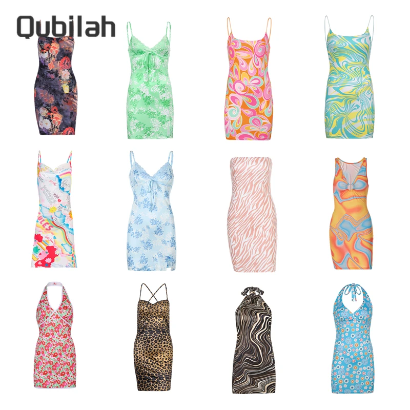 

Женское платье мини облегающее платье с открытой спиной сексуальное платье Y2k летнее Новое модное пляжное платье с принтом без рукавов с ля...