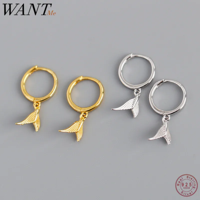 Женские серьги-гвоздики рыбий хвост WANTME из стерлингового серебра 925 пробы с