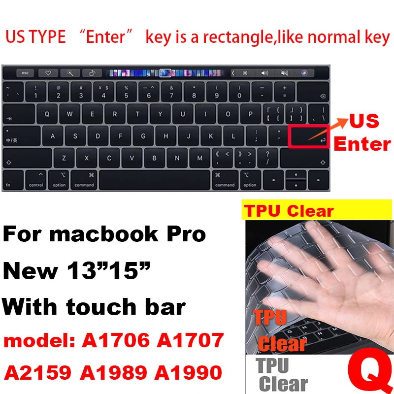 Q 0,13 mmTPU для Apple Macbook pro13/11Air 13/15 retina12 дюймов Чехол для клавиатуры Ультратонкий чехол прозрачная защитная пленка EU/US pro16 - Цвет: Q