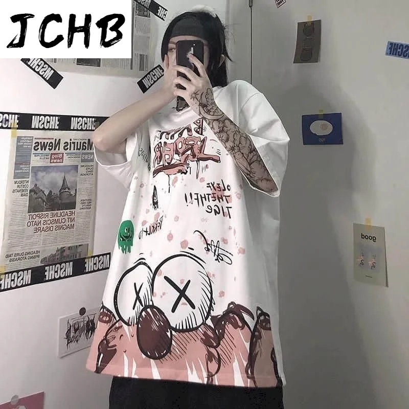 

2021 Summer Short-sleeved Tshirt Women t Shirt Female Korean Loose Harajuku Cartoon Graffiti Printed T-shirt Student Wild Ins Sh
