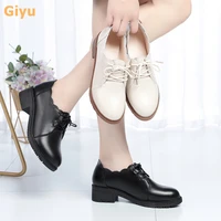 high quality branded single shoes lace up genuine leather deep mouth womens work shoes 2020 new autumn shoes low heel plus size