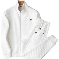 new luxury collar white leisure sports suit mens slim spring and autumn knitted fitness two piece fashion