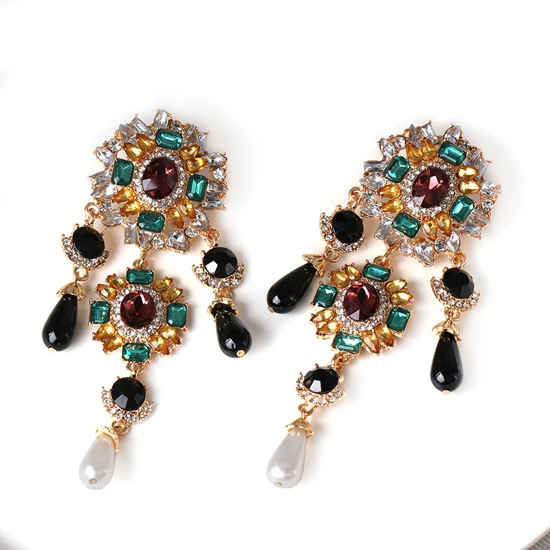 

JURAN Vintage Bohemia Maxi Flower Drop Earrings for Women Jewelry Trendy Pearls Crystal Statement Earrings Accessories Bijoux