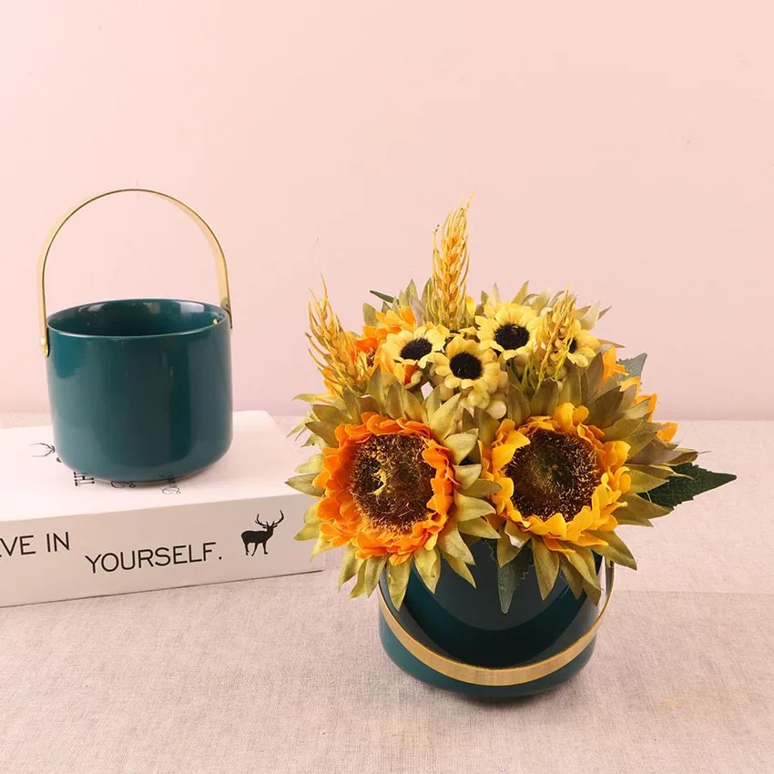 

Кованая Железная портативная керамическая Цветочная кастрюля, позолоченный горшок для гидропоники, украшение для дома, ваза, садовое хране...