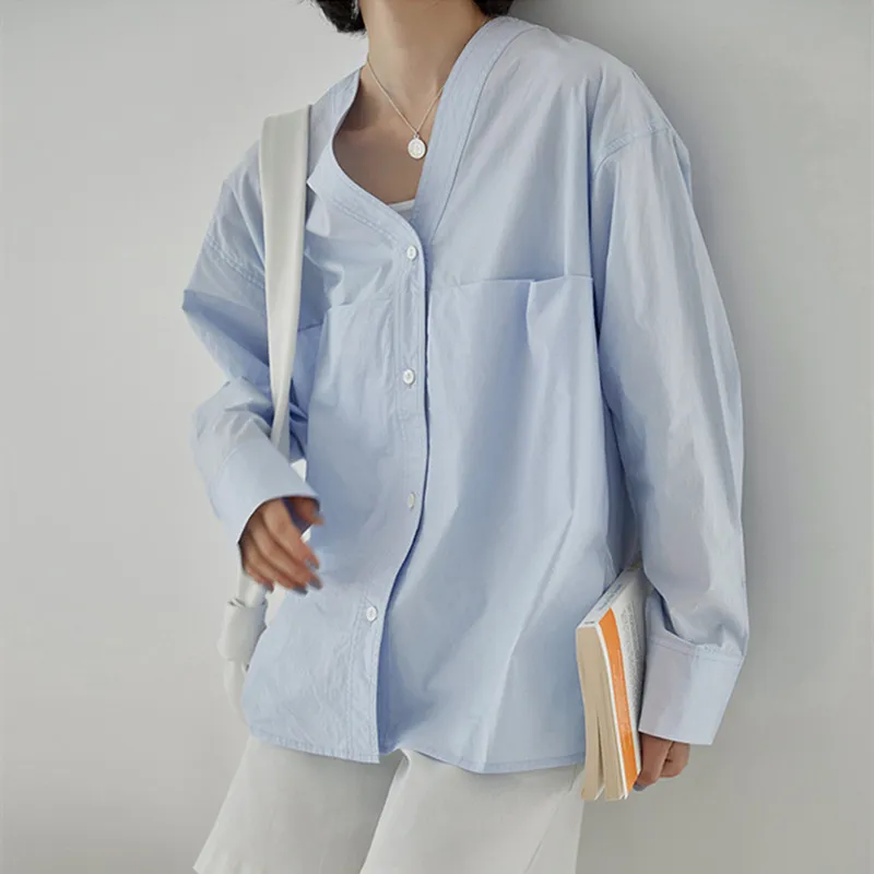 

Женская однобортная рубашка с длинным рукавом, свободного покроя