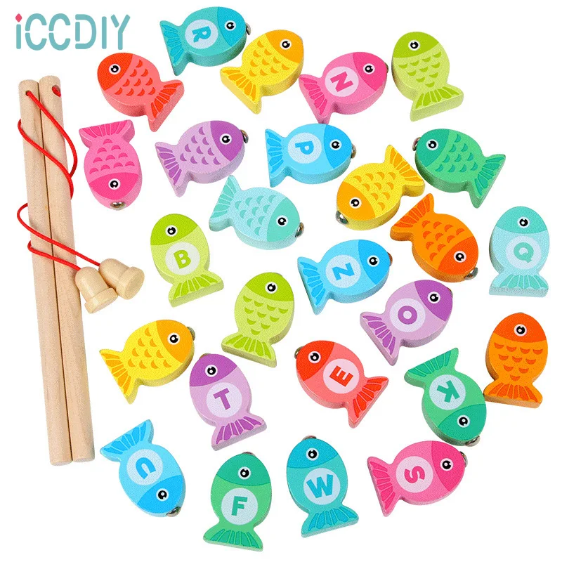 

Wooden alphanumeric cognitive early childhood education educational magnetic fishing toy parent-child game