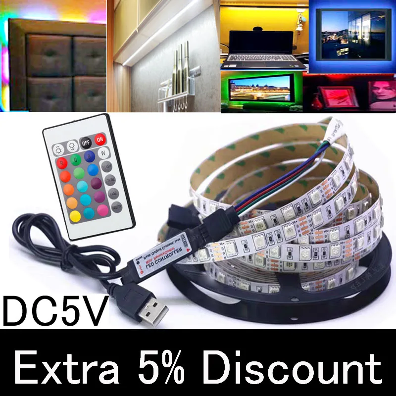 

5V USB Port LED Under Cabinet Light RGB lamp 1M 2M 3M 4M 5M for Cupboard Wardrobe closet HDTV TV Desktop PC Decoration lighting