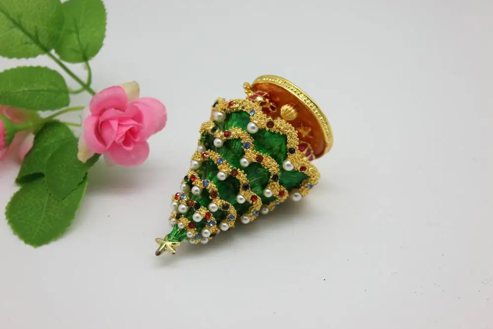 Small Bejeweled Christmas Tree Trinket Box  Christmas Traditional Tree Shaped Trinket Jewelry Box