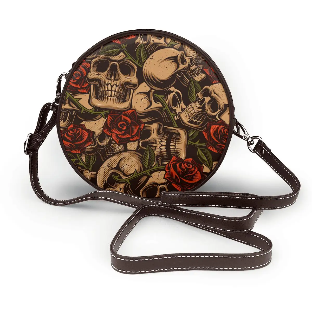 

Gothic Shoulder Bag Gothic Skull Leather Bag Trending Rose Pattern Women Bags Crossbody Multifunctional Woman Round Purse