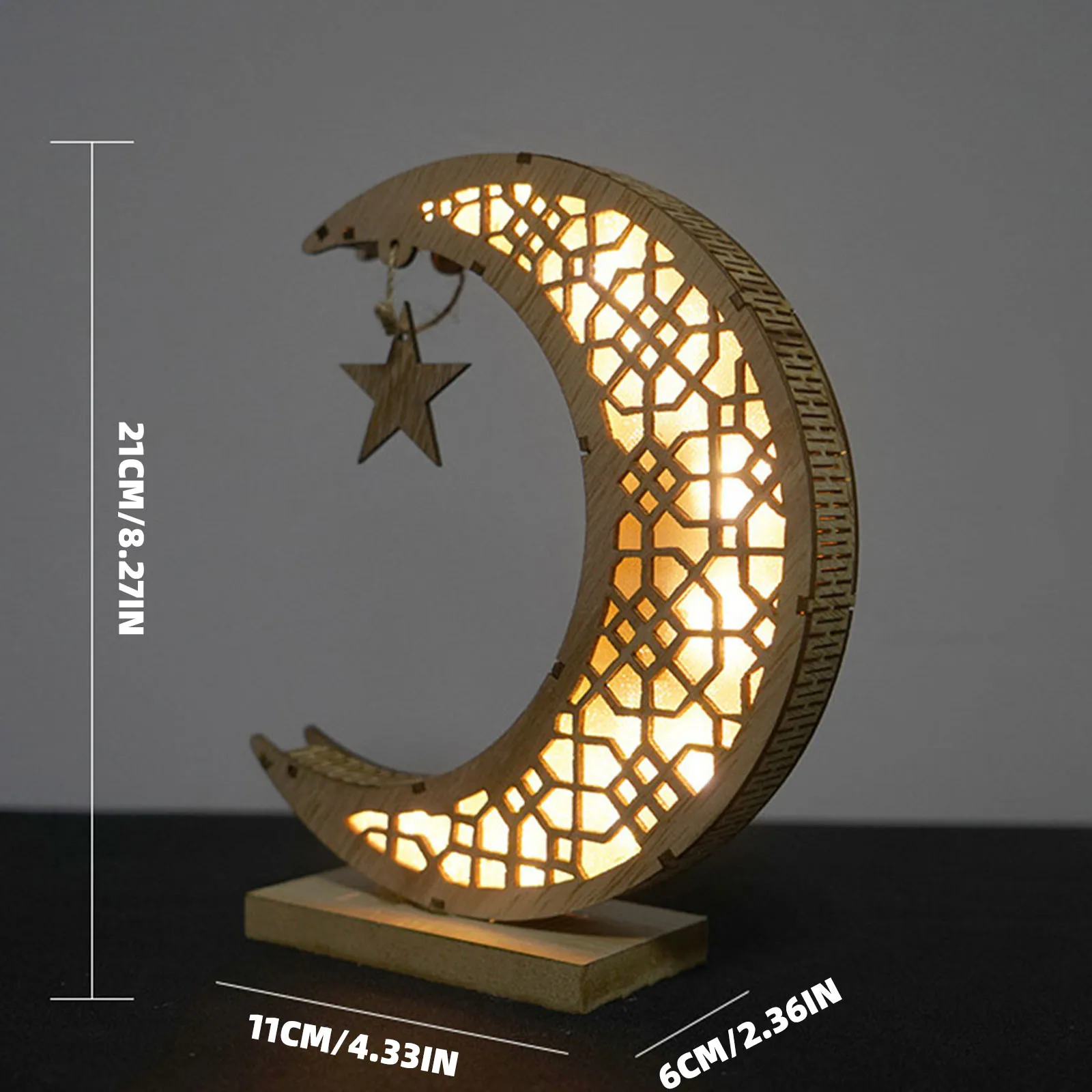 

Eid Mubarak Decoration Ramadan Glowing Wooden Hollow Moon Night Light Decoration