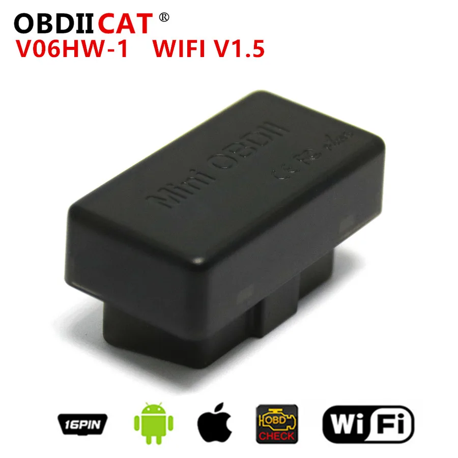 100pcs OBDIICAT V06HW Super Mini ELM327 WIFI OBD2 Diagnostic Interface V1.5 with PIC25K80 Chip Car Scanner Tools OBDII ELM 327