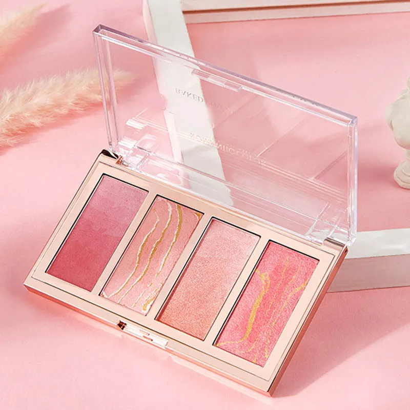 4 цвета Запеченные Румяна Палитра безжалостная пудра мерцающий матовый контур