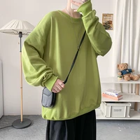 mens sweatshirt youth versatile long sleeve loose round neck solid color trend pullover men clothing couples fashion college
