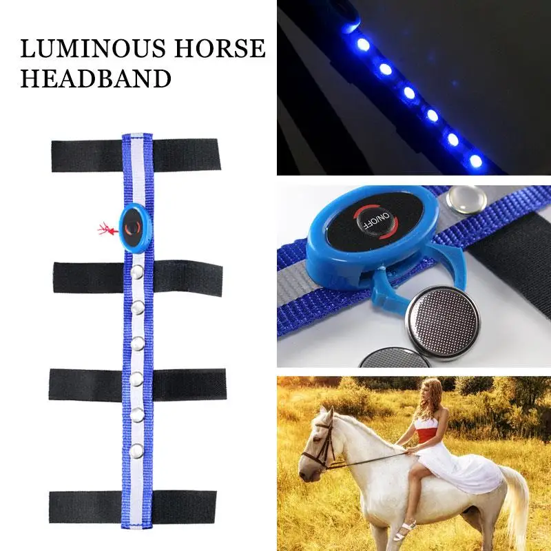 

Durable Horse Reins Horse Head Straps Polyester LED Sports Tournament Horseman Equestrian Reins Practical Outdoor Blue Portable