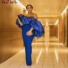 Королевский синий африканские платья для выпускного вечера с блестками с открытыми плечами Русалка вечернее платье атласные вечерние платья