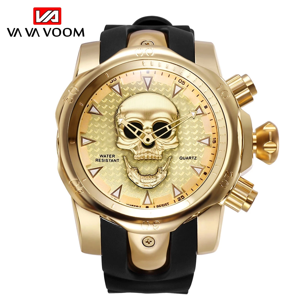 51mm Big Dial Gold Black Silicone Band Rubber Sport Watch Skeleton Skull Head Men Fashion Silica gel Relogios Masculinos Watches | Наручные