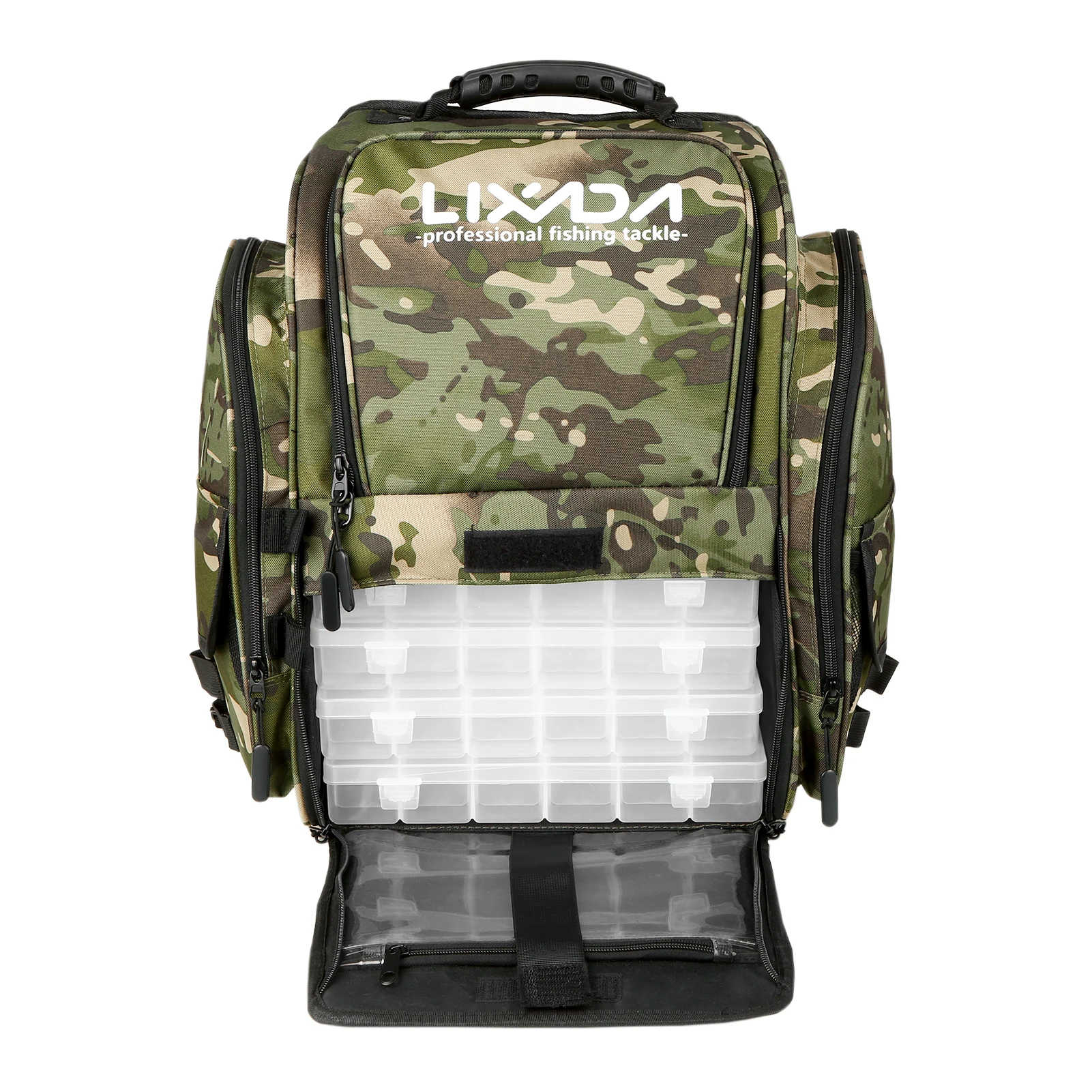 

Fishing Tackle Backpack with 4 Trays Large Tackle Storage Bag with Rain Cover Outdoor Shoulder Backpack Fishing Gear Bag