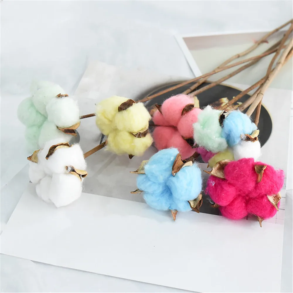 

6pcs Natural Dried colorful Cotton Flower Artificial Plants Floral Branch For Wedding Party Decoration dried Flowers Home Decor
