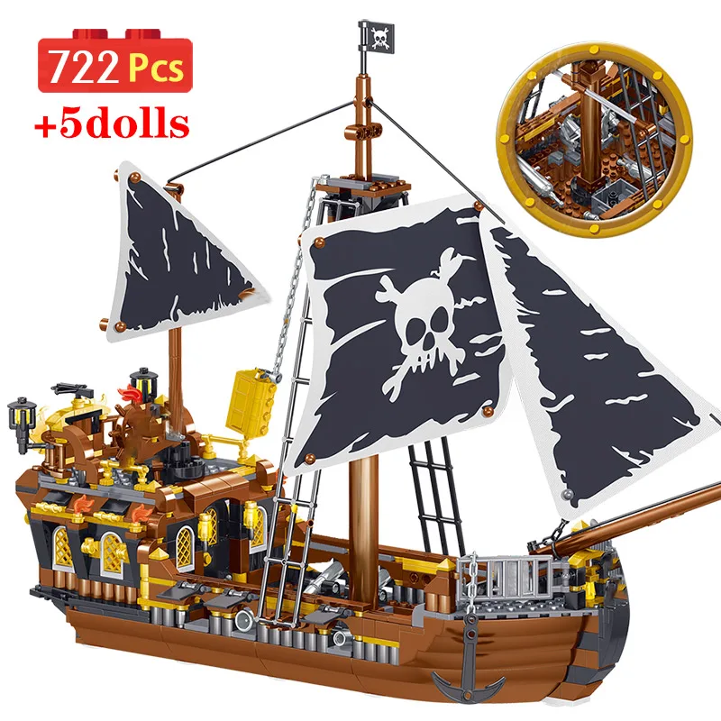 722 шт Пиратская серия Блоки Бог шторма технологии лодка фигурки кирпичи