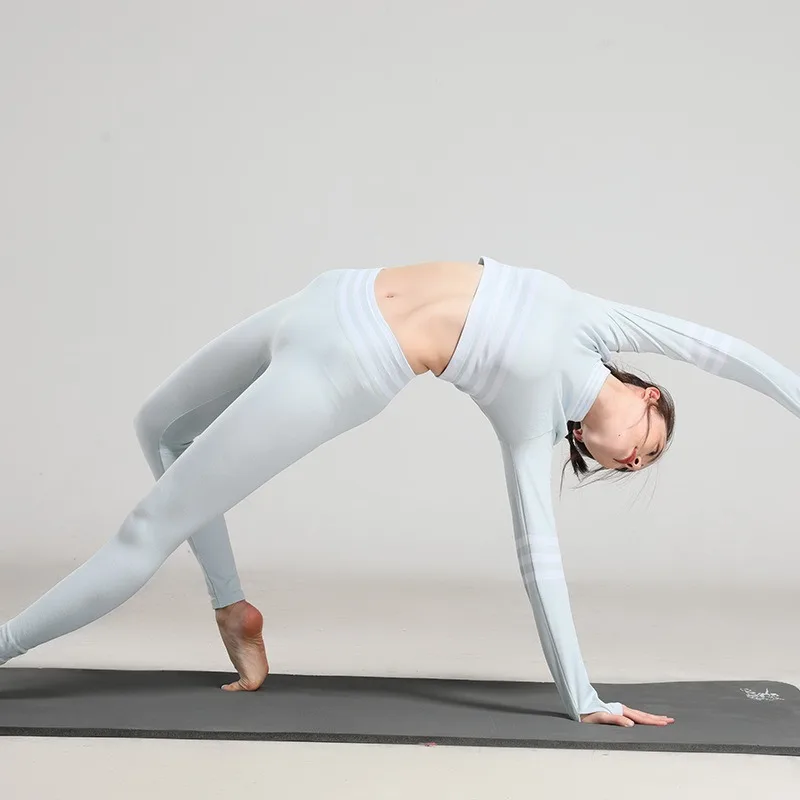 

Autumn Winter Yoga Suit Women Fitness Sports Tight Long Sleeve High Waist Hip Lifting Slim Striped Pants two piece set workout