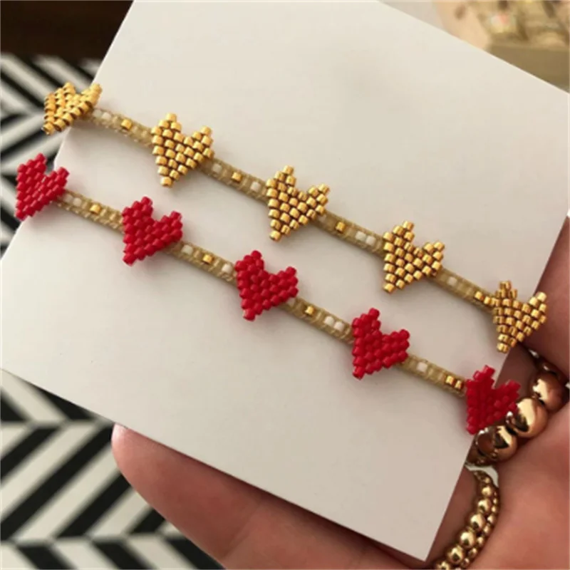 

Bracelets For Girl Gift Heart Bracelet Women 2021 Handmade Boho Jewellery Bead Woven Wholesale