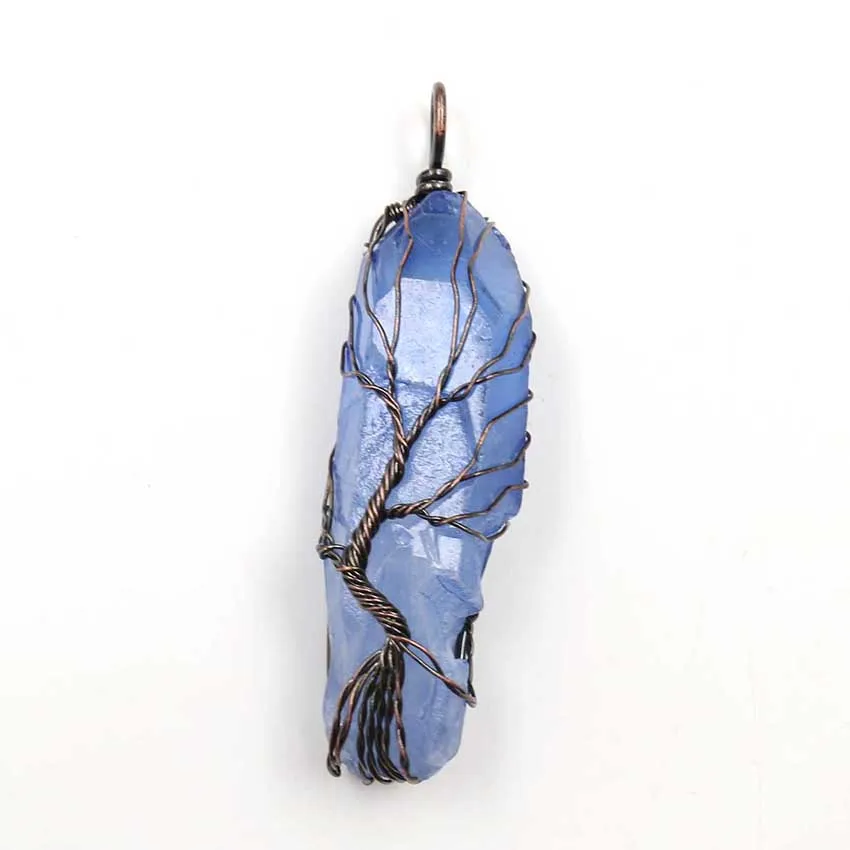 13Send Leather Chain Подвески из природного камня Подвески 7 Чакра радужные украшения DIY кварцевые Дерево жизни рейки исцеляющий кулон ожерелье Маятник для женщин и мужчин - Окраска металла: 13Send Leather Chain